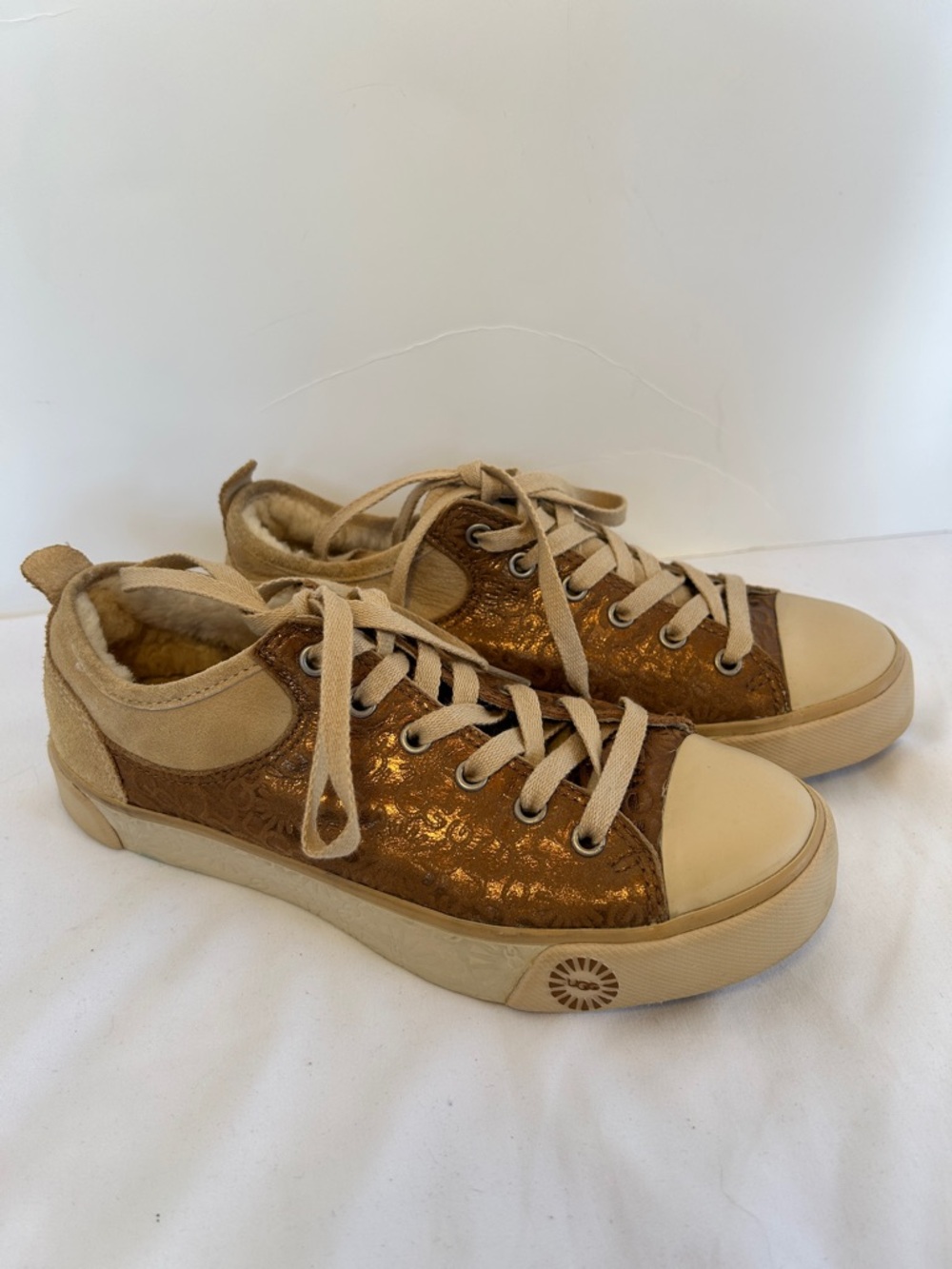 Gold Metallic Low-Top Lace-Up Sneakers